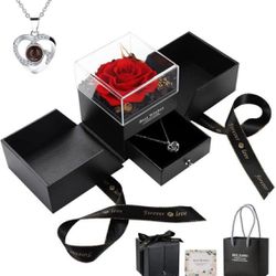 Best gifts For Her - Preserved Real Rose with I Love You Necklace  Available in 2 Colors Red & Purple