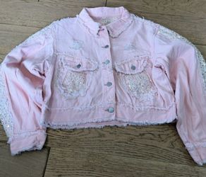 Boho Barbie embellished pink denim jacket