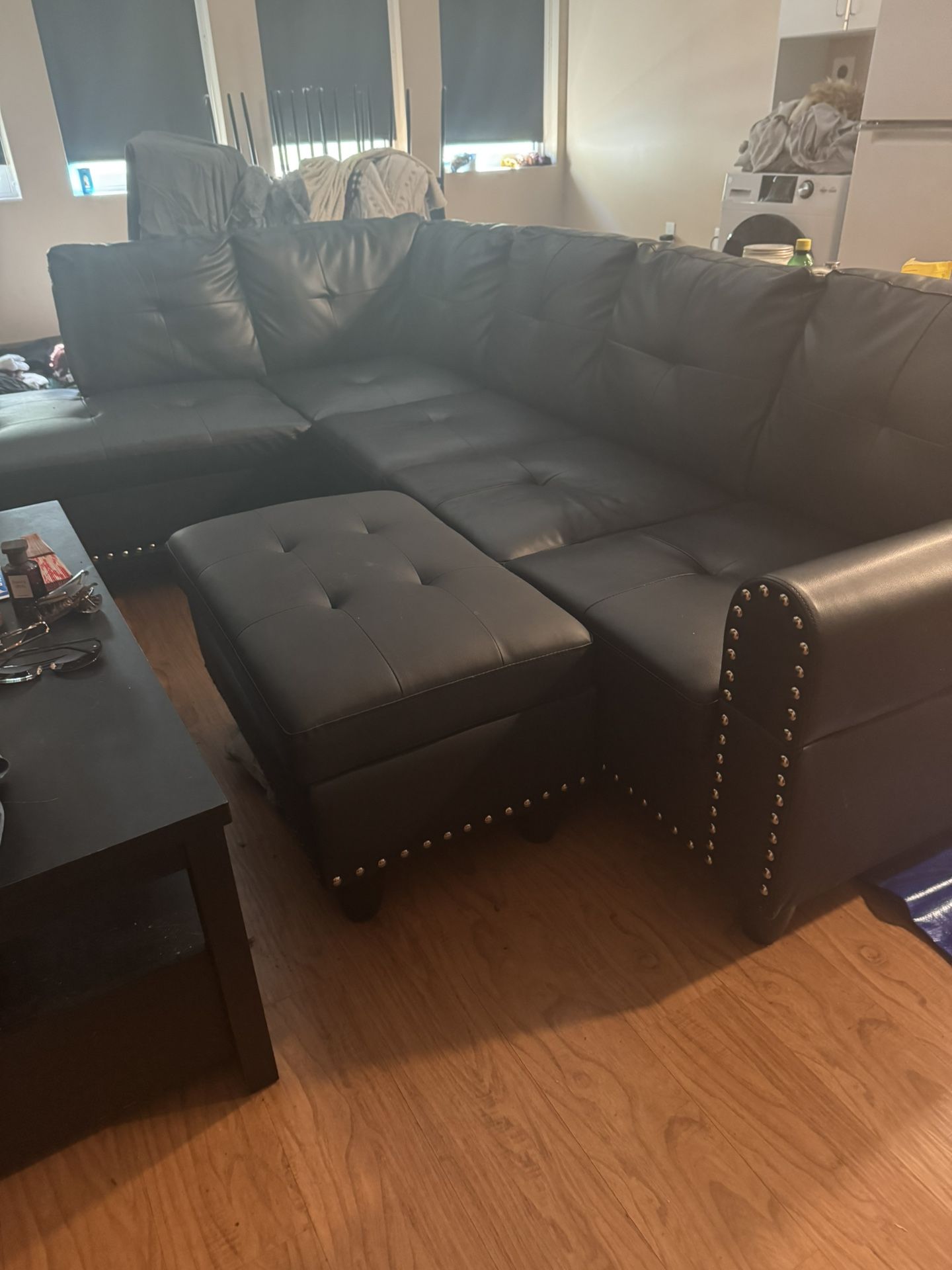 Black Leather Couch With Ottoman 