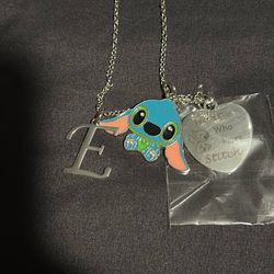 Stitch, Silver Necklace That Has An An E
