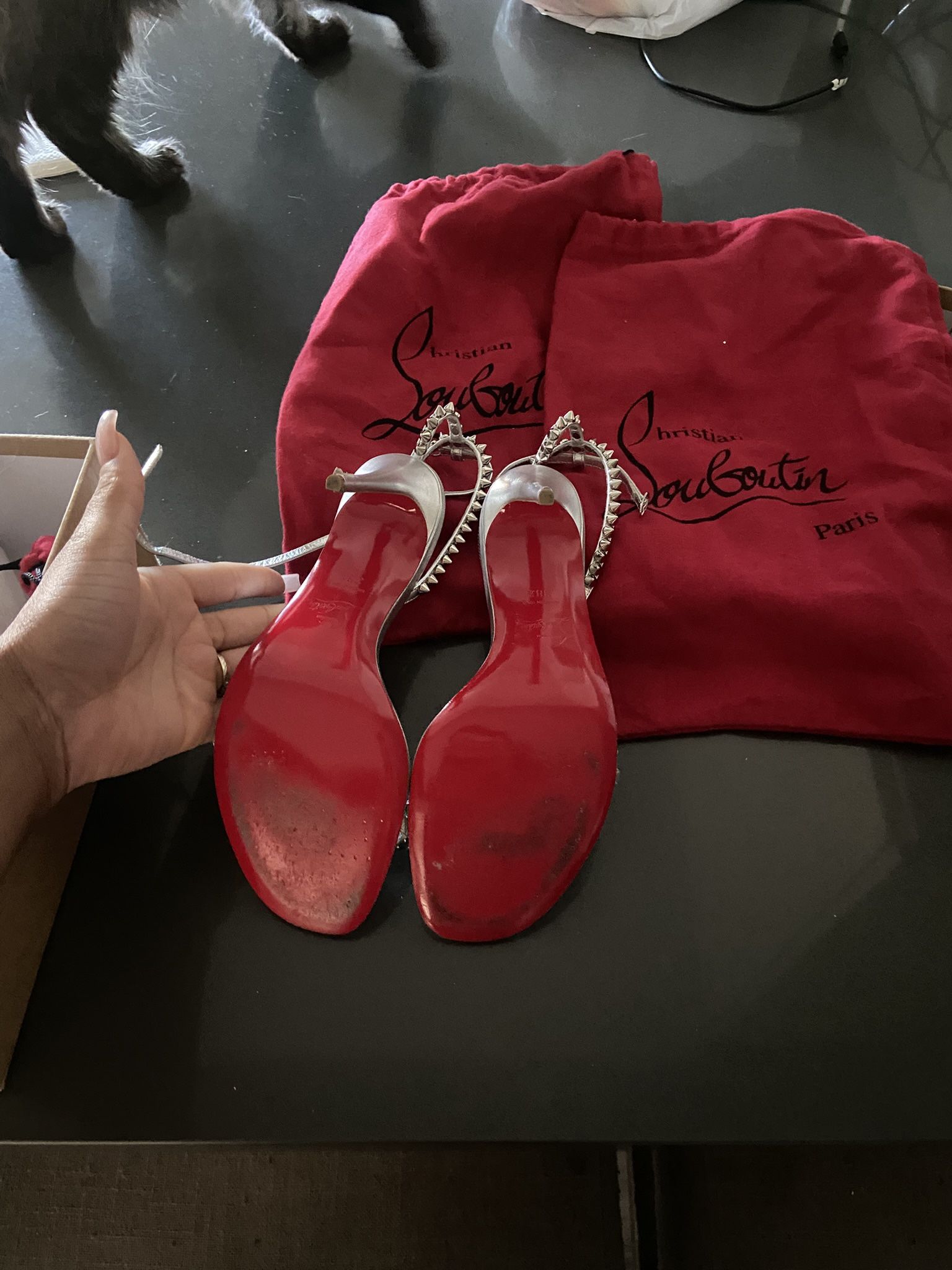 Christian Louboutin Red Patent Strappy Heels – Size EU 38/US 8 with Dust Bag & Box”