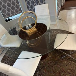 Modern Round Glass Dining Table + 4 Chairs – Excellent Condition
