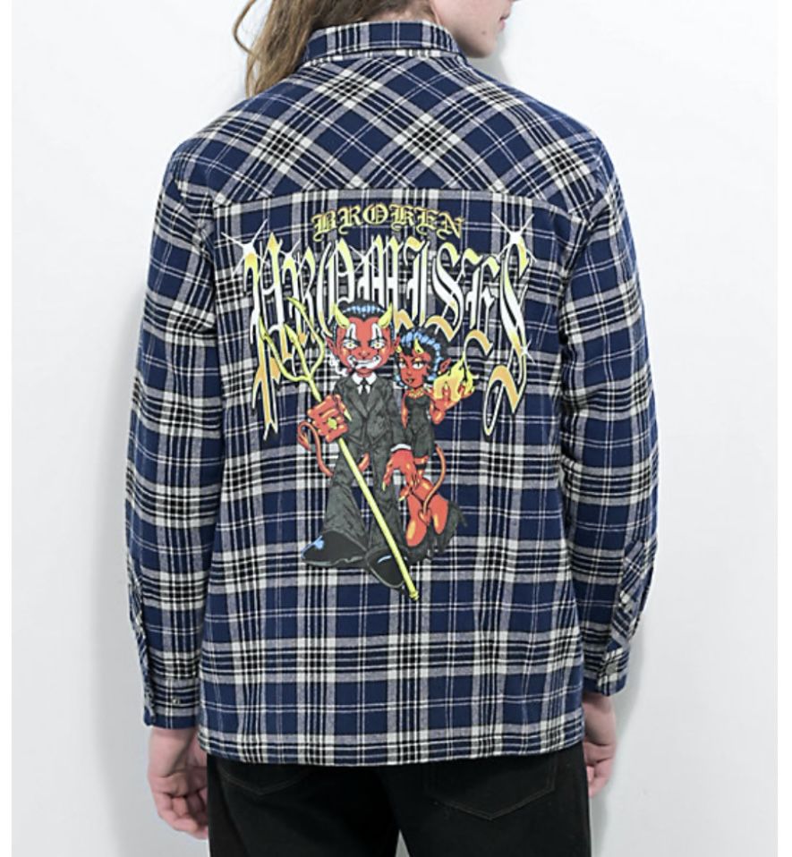 NWT NEW Men’s Size M Broken Promises Twin Flame Plaid Flannel Shirt Jacket Quilted Lining Street Street Wear