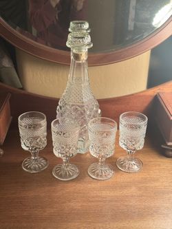 Vintage Wexford  Glass -- Decanter & 4 Goblets