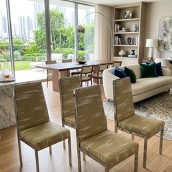 4 Mid-Century Chrome dining chair set beige vintage