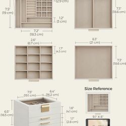 SONGMICS Jewelry Box Organizer 4-Layer Storage w/ 3 Drawers - Cloud White
