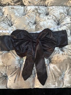 Vintage Black Satin Wide Obi Sash Belt Oversized Statement Bow Cinch 33 In