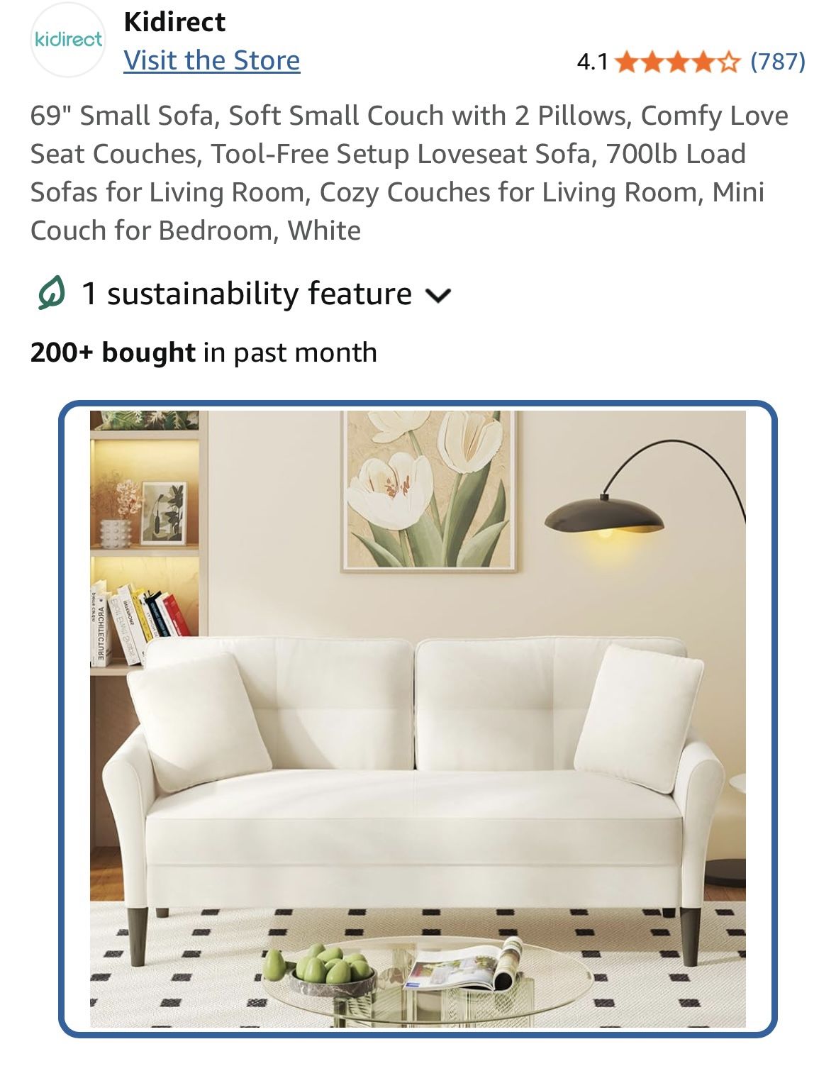 69” Small Loveseat Sofa with 2 Pillows – Comfy, Tool-Free Assembly, 700lb Capacity Mini Couch for Living Room or Bedroom, White