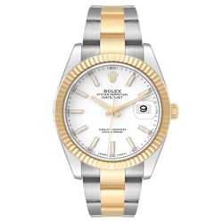 2021 Men's Rolex 41mm DateJust Two Tone 18K Yellow Gold / Stainless Steel Watch with White Dial and Fluted Bezel. (Pre-Owned 126333)