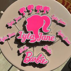 Barb Sign, Cake topper, And 12 Cupcake Toppers.