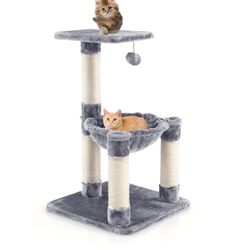 Cat Tree With Scratching Posts And Cat Hammock-Gray 