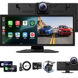 Improved wireless Carplay screen for car with 4K dashboard camera, 11.26 inch portable A-pple CarPlay and Android Auto Car stereo touch screen with ba