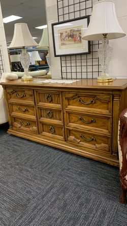 Wood 9-Drawer Dresser with Brass Hardware
