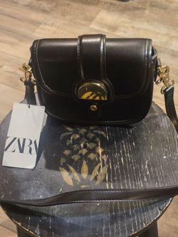 Zara Black Leather Crossbody Bag New With Tag