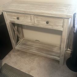 Light Grey  Stand With Two Drawers And Shelf 14 X 38 , 34 Inches Tall