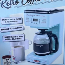 Brand New Nostalgia Retro 12-Cup Programmable Coffee Maker (Aqua Blue
