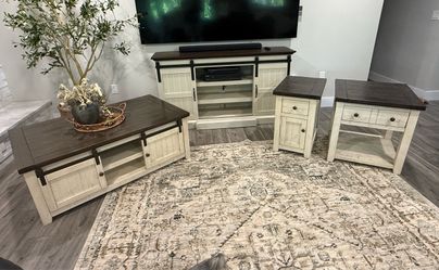 Farmhouse Style Coffee Table, End Tables and TV/ Entertainment Console