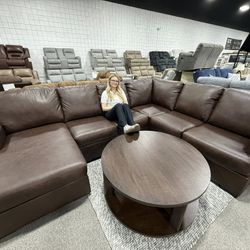 Genuine Leather Brown Sectional Couch W Chaise Fast Delivery 👉 PLEASE ASK FOR JON GREEN WHEN YOU ARRIVE!