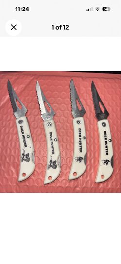 Lot of 4 Frost Cutlery Folding Pocket Knives Duck Deer Hunting Theme China Used
