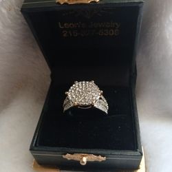 3 Ct Round Cut Real Moissanite Cluster Engagement Ring 14K White Gold Plated