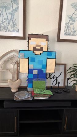 Steve Minecraft Piñata, table cover, plates and 16 treat bags