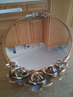 Vintage Hollywood Regency MCM Gold Roses Dresser Vanity Tray