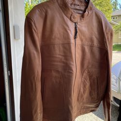 Men’s Infinity Genuine Leather Motorcycle jacket, camel- M/L; $30 