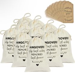 (10) 4 x6 Hangover Recovery Kit Bags + 10 Thank You Tags Bachelorette Wedding Party Favors