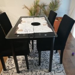 Glass Dining Table With Metal Frame With 4  Wooden Chairs