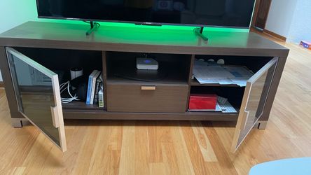 Modern Espresso TV Stand / Media Console with Tinted Glass Doors