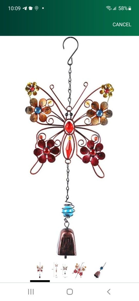 Butterfly Wind Chimes Outdoors Unique Ornament with Elegant Metal Frame, 2025 Colorful Crystals & Flowers