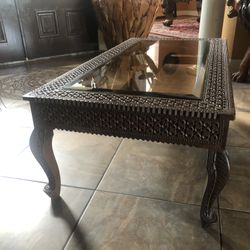 Wood Carving Coffee Table With 2 Side Table