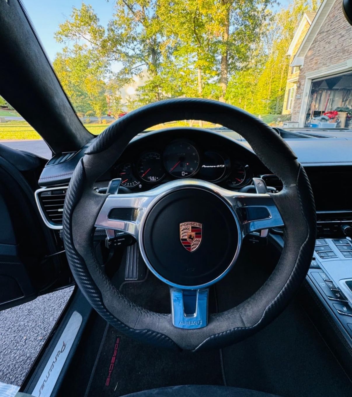 Carbon Fiber Leather Steering Wheel Cover - 3 Pieces
