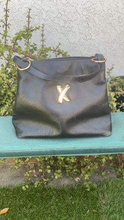 Paloma Picasso Vintage Black Leather Shoulder Bag Gold X Logo Made in Italy