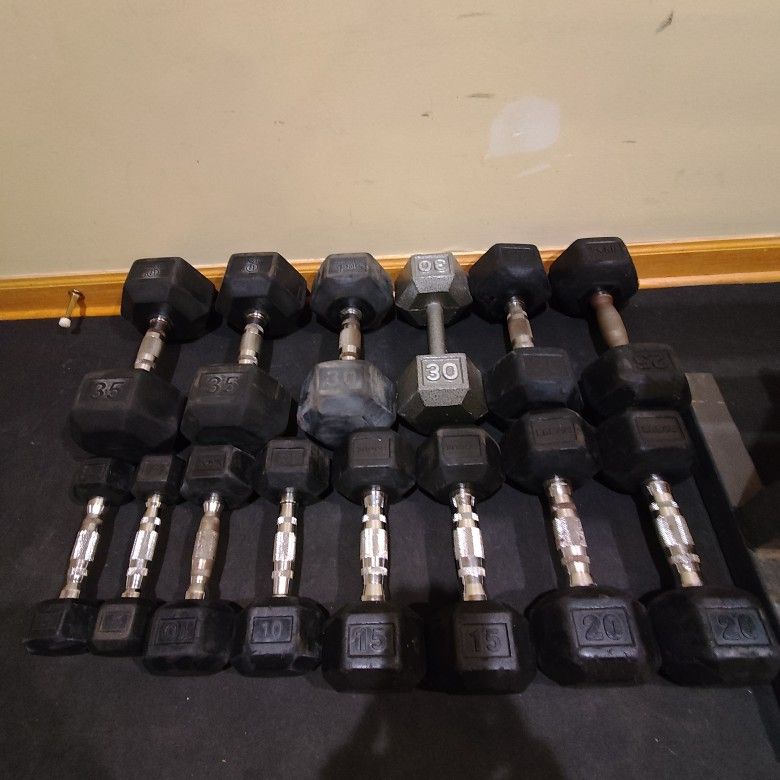 5lb Thru 35lb Used Rubber Hex Dumbbell Set