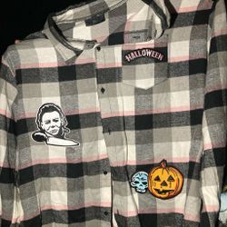 Halloween Flannel Shirt with Patches XL