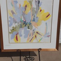 Original Large Framed Abstract Floral Oil On Canvas Pai Ting Unsigned