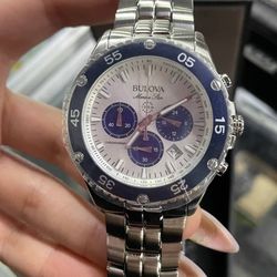 Bulova Men's Marine Star Chronograph Calendar Quartz Silver Watch 42 MM