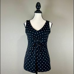White House Black Market Black White Polka Dot Ruched Tank Top XS