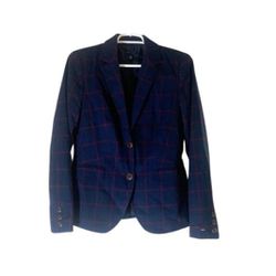 Tommy Hilfiger Womens Suit Jacket Navy Blue Windowpane Notch Lapel Stretch 10
