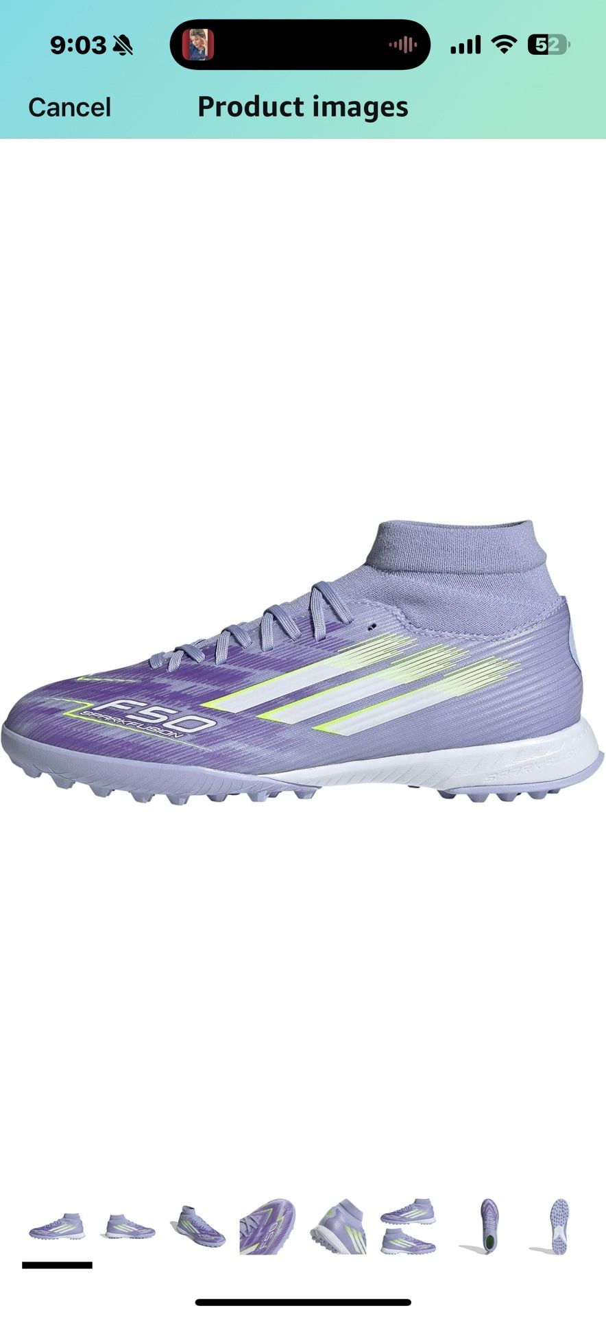 adidas Women's F50 Sparkfusion League Turf Sneaker Color: Violet