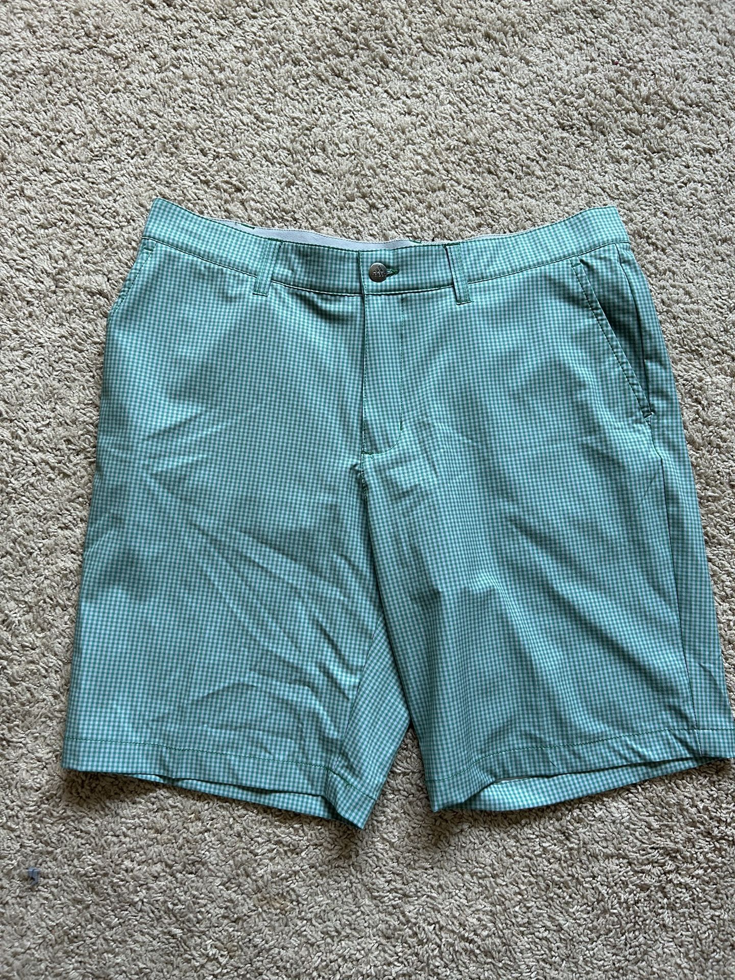 Adidas Men’s Shorts, Green, Mini Checkered Design, Size 34, Made In Egypt