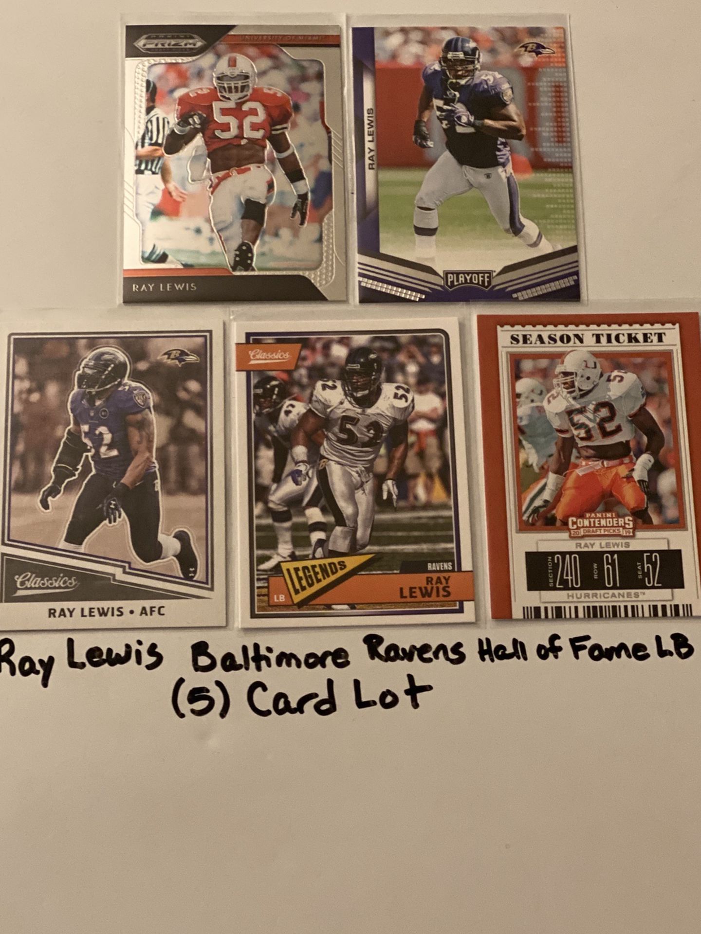 Ray Lewis Baltimore Ravens Hall of Fame LB (5) Card Lot.