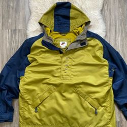 Vintage Nike Olive Green Navy Blue Retro Quarter Zip Windbreaker Jacket