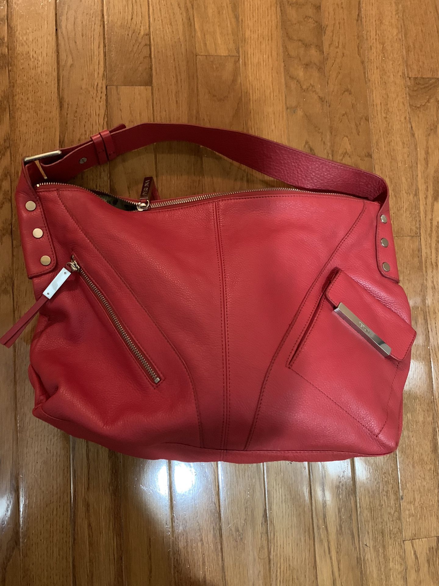 RED GENUINE LEATHER HANDBAG USED ONCE IN EXCELLENT CONDITION!