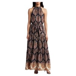 Julia Jordan bohemian Paisley Print Sleeveless Stretch Satin halter maxi dress  Size 6