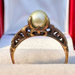 Jewelry 10k Gold 5.7mm Natural Pearl Vintage Art Deco Dragon Claw Ring sz 5.75