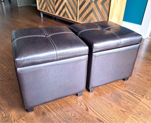 Storage Ottomans, contrast-stitched, dark brown - pair of 2