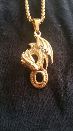 Dragon with Chain Gold Plated Stainless Steel