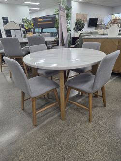 Round Marble Dining Table - 5pc Counter Height Dining Set